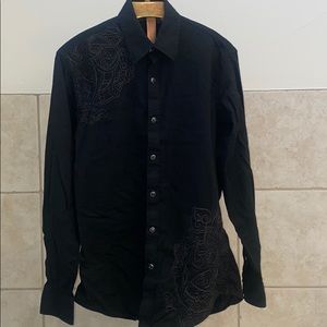 Black snap button embroidered western shirt